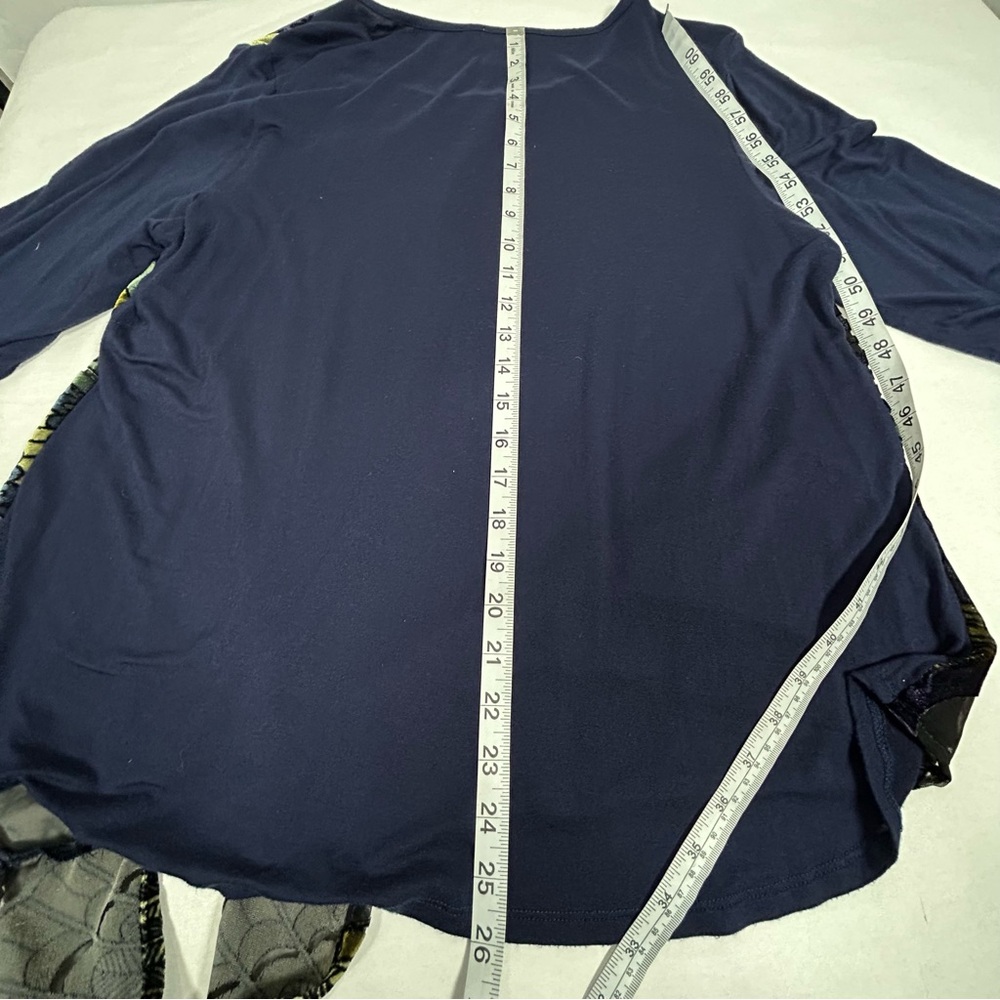 Chico's Size 2 (Large) Blue Multicolor Peacock Velour Burnout Side Tie Blouse - Picture 9 of 9